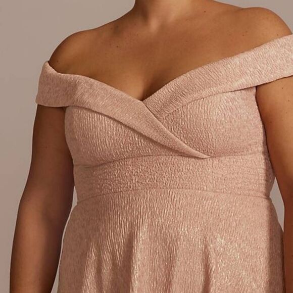 NWT Oleg Cassini Women's 16W Off-The-Shoulder High Low Metallic Dress - Picture 3 of 4